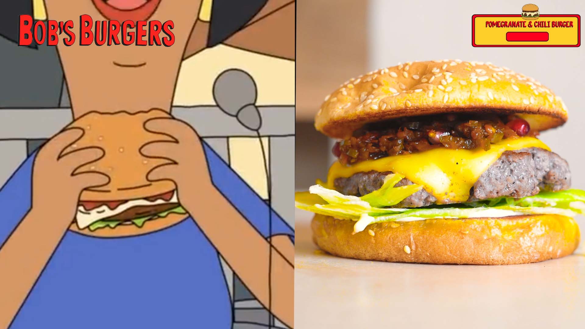 Chutney over melted cheese and shredded lettuce, beside the scene from the episode