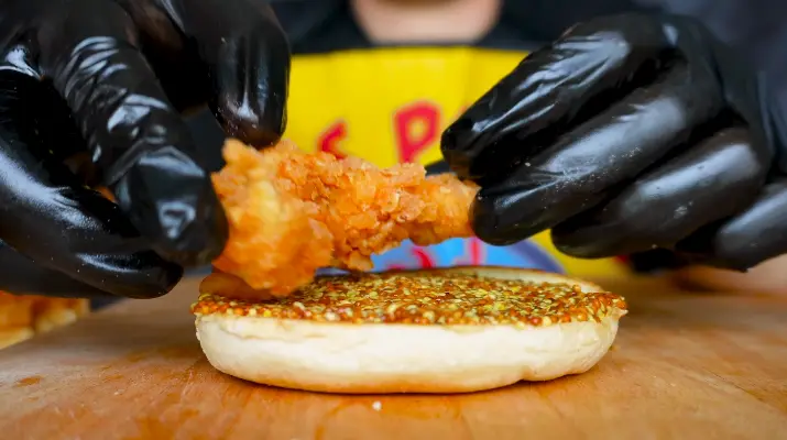 Step 7: Spread grainy mustard on the bottom bun. Place