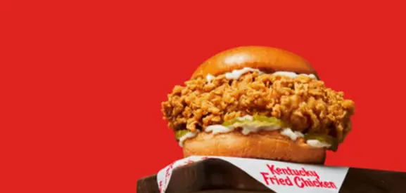 Close-up of a breaded chicken fillet with pickles in a brioche bun