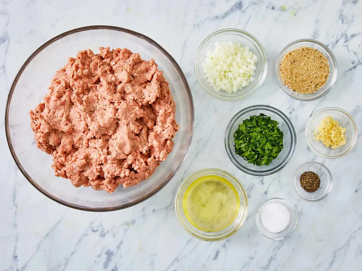 Step 1: Set out the turkey, seasoned bread crumbs, onion,