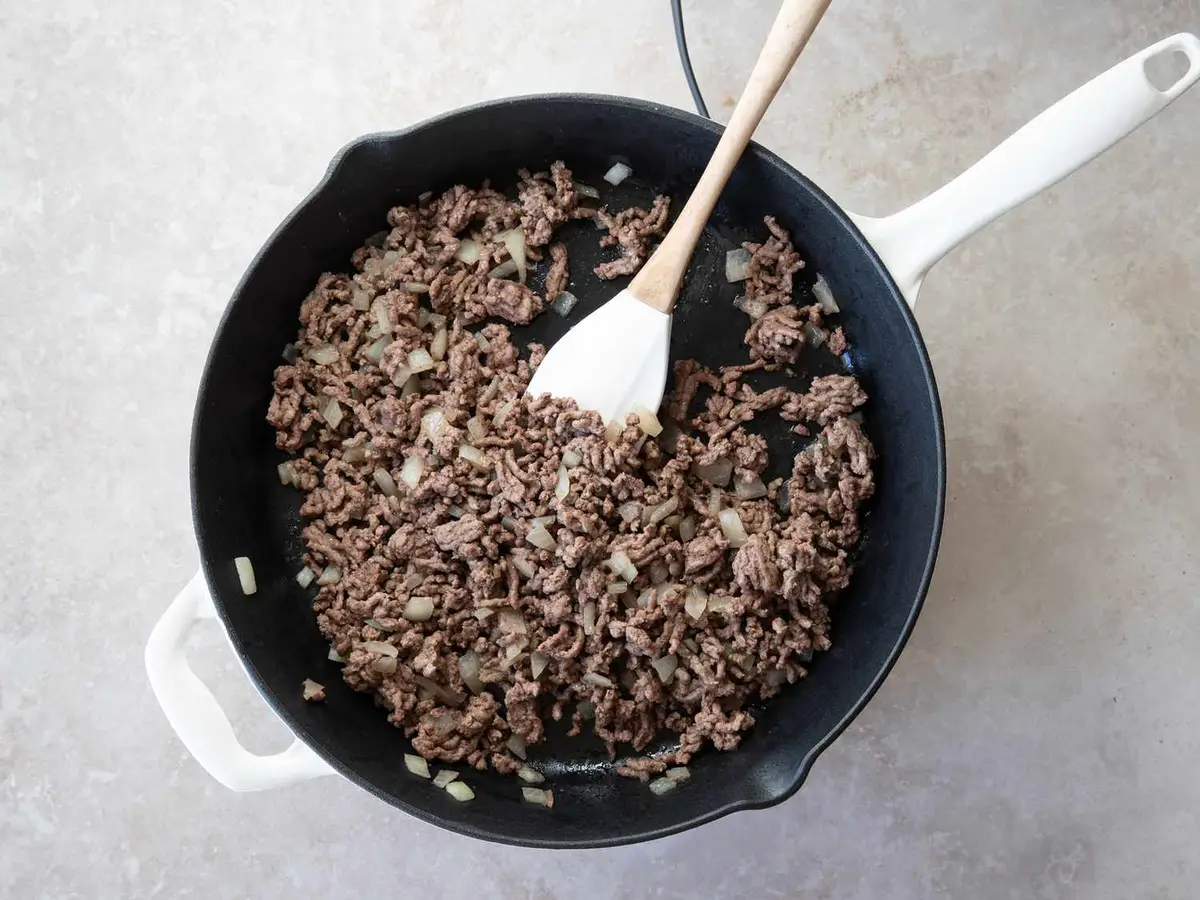 Step 2: In a large skillet over medium-high heat, brown