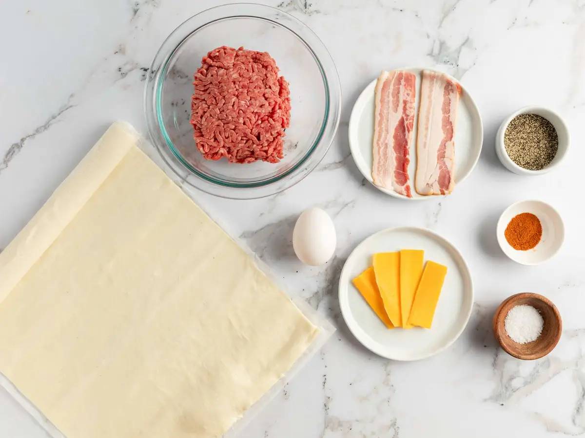 Step 1: Set out the bacon, beef, seasonings, cheese, frozen
