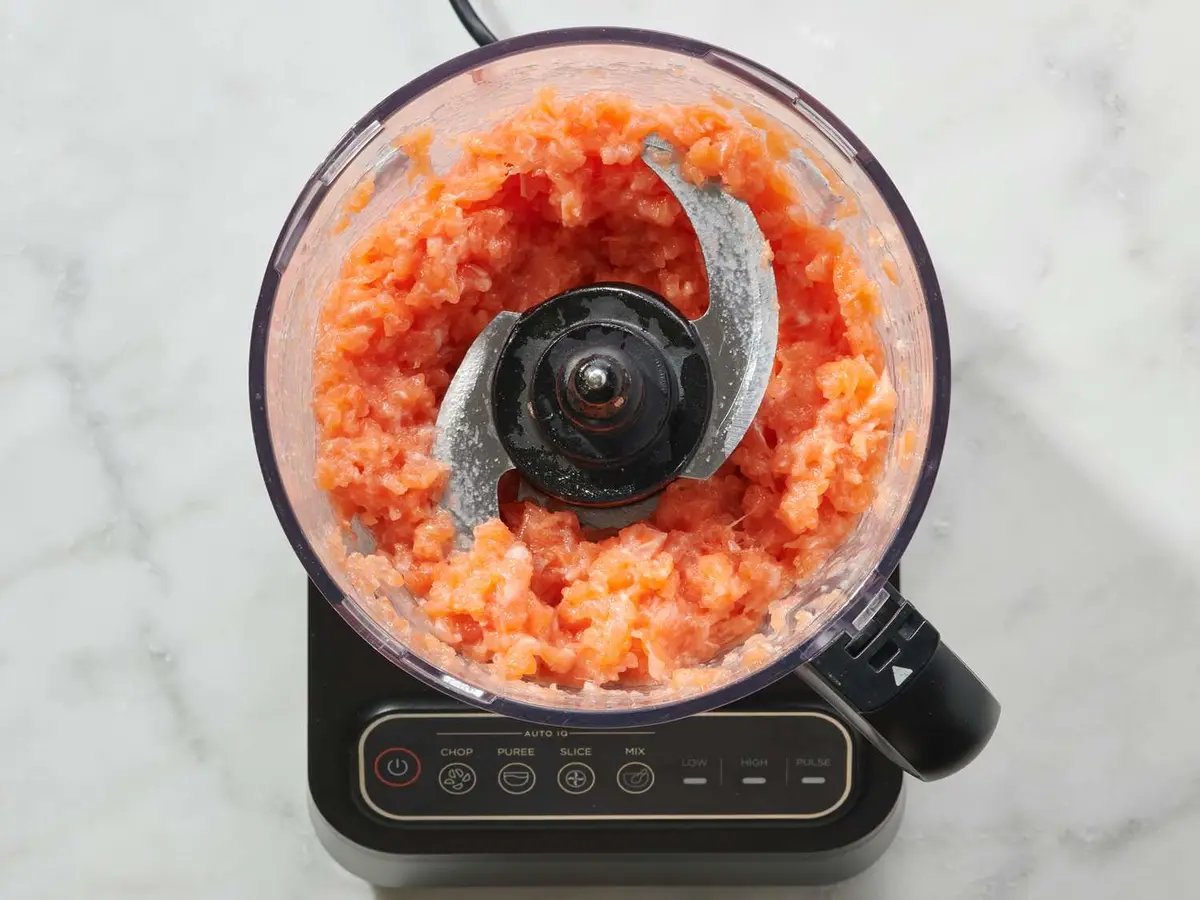 Step 2: Chop the salmon finely by hand, or pulse