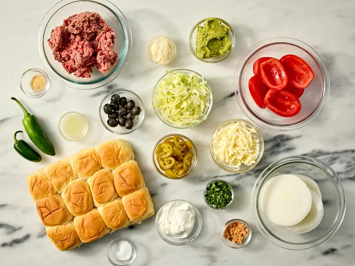 Step 1: Set out the vegetables, sauces, beef, rolls and