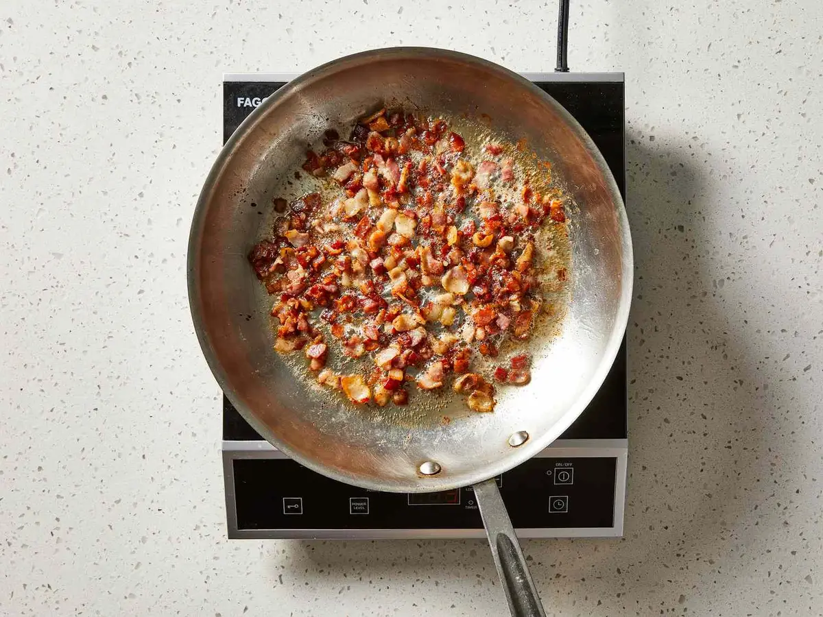 Step 2: Fry the bacon in a skillet over medium